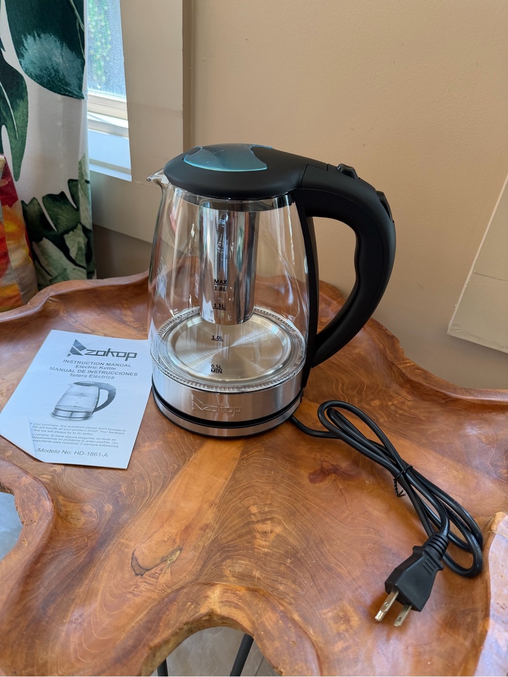New Zokop Electric Glass Hot water Tea Kettle 1500W 1.8L Black Stainless Steel - Picture 1 of 12